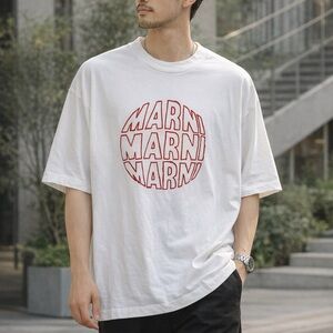 Marni Logo Graphic Oversized T Shirt White Red Print Mens Size 52 US XL